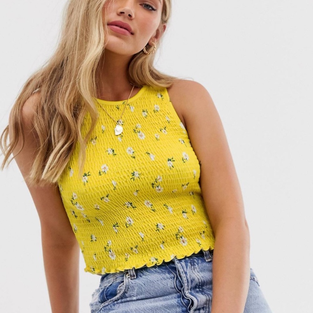 NWOT ASOS yellow flowered crop top